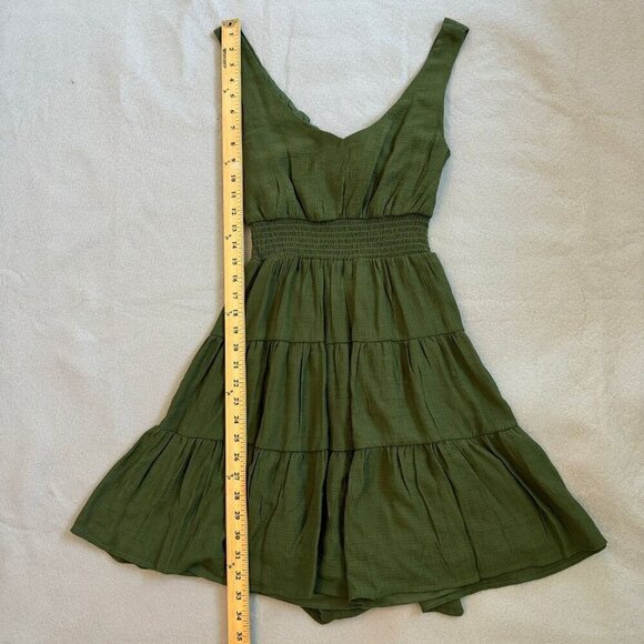 City Studio Olive Green Sleeveless Tiered Tie Back Mini Dress With Smocked Waist - Picture 1 of 10